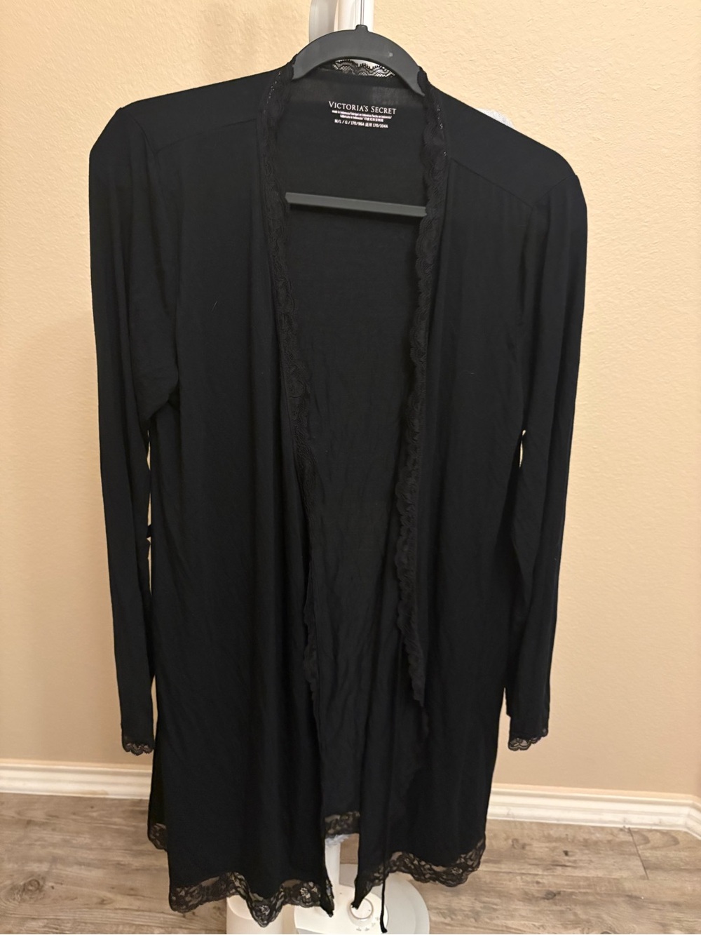 Victoria's Secret Black Lace-Trim Open Front Robe
